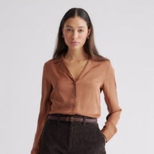 Quince Washable Stretch Silk Notch Collar Blouse